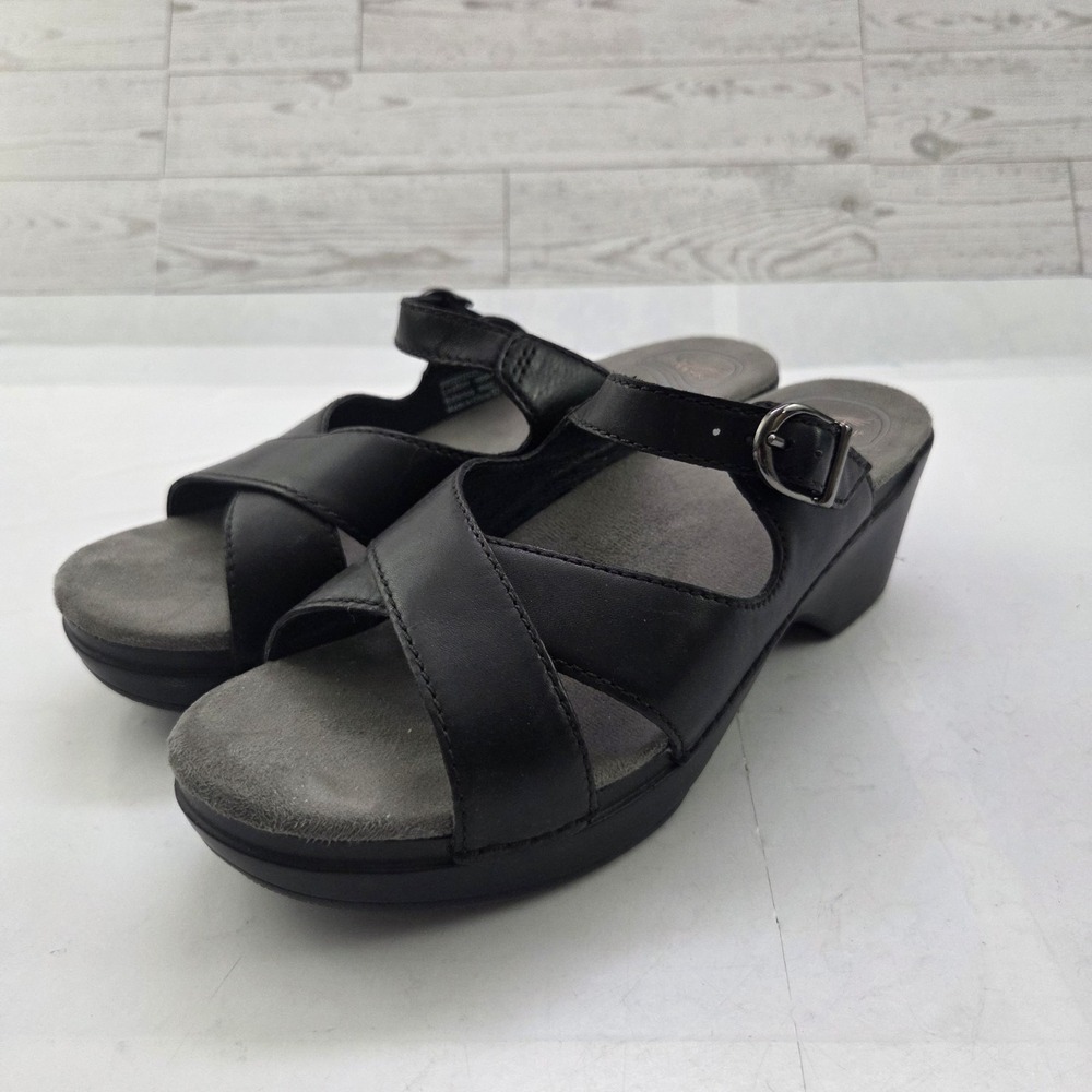 Dansko Sandals Womens 40 9.5 US Black Leather Block Heel Minimalism Lagenlook